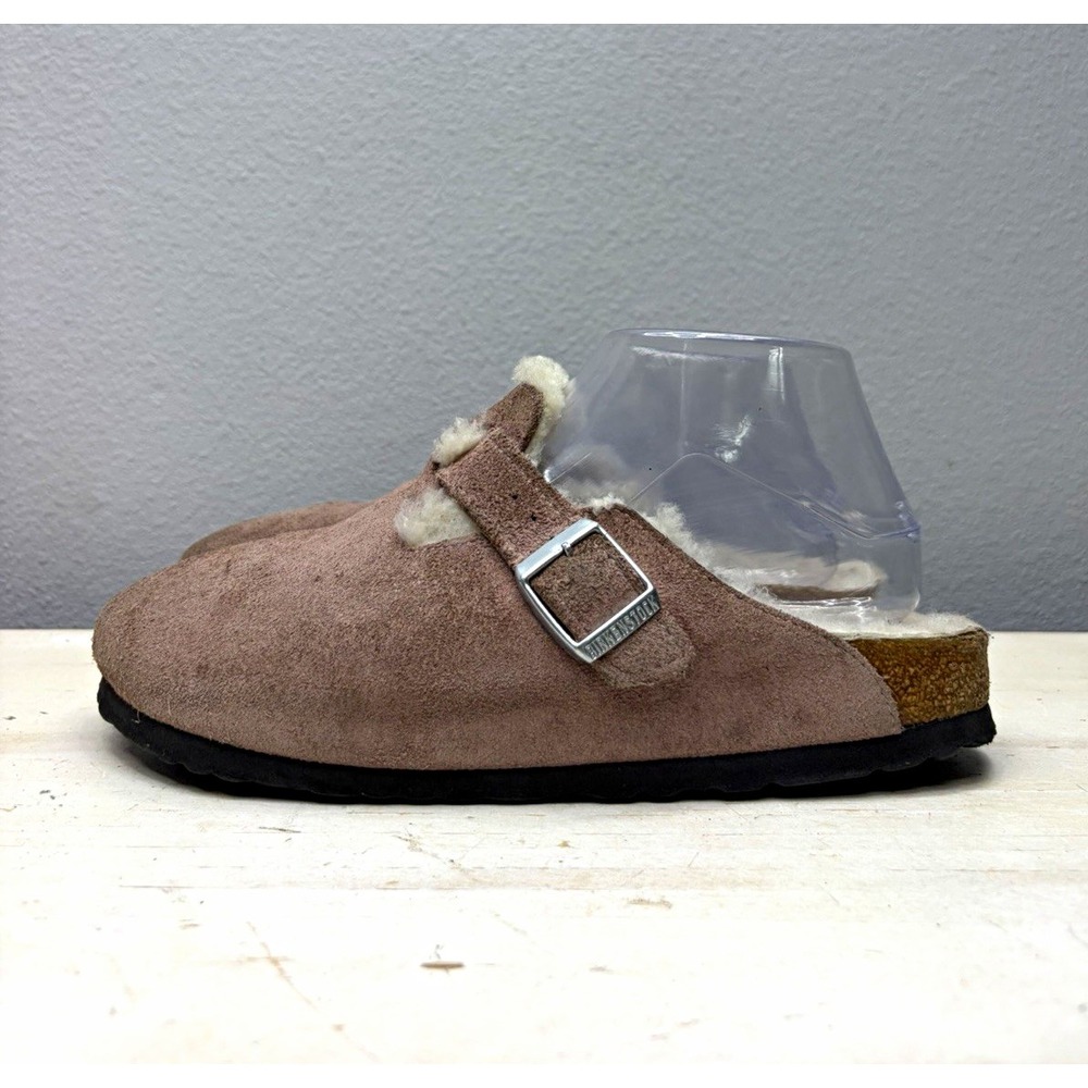 Birkenstock Pink Suede Shearling Boston Clogs Size 38